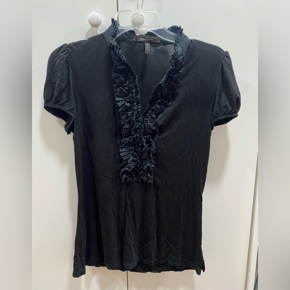 BCBGMaxAzria Black Ruffle Blouse